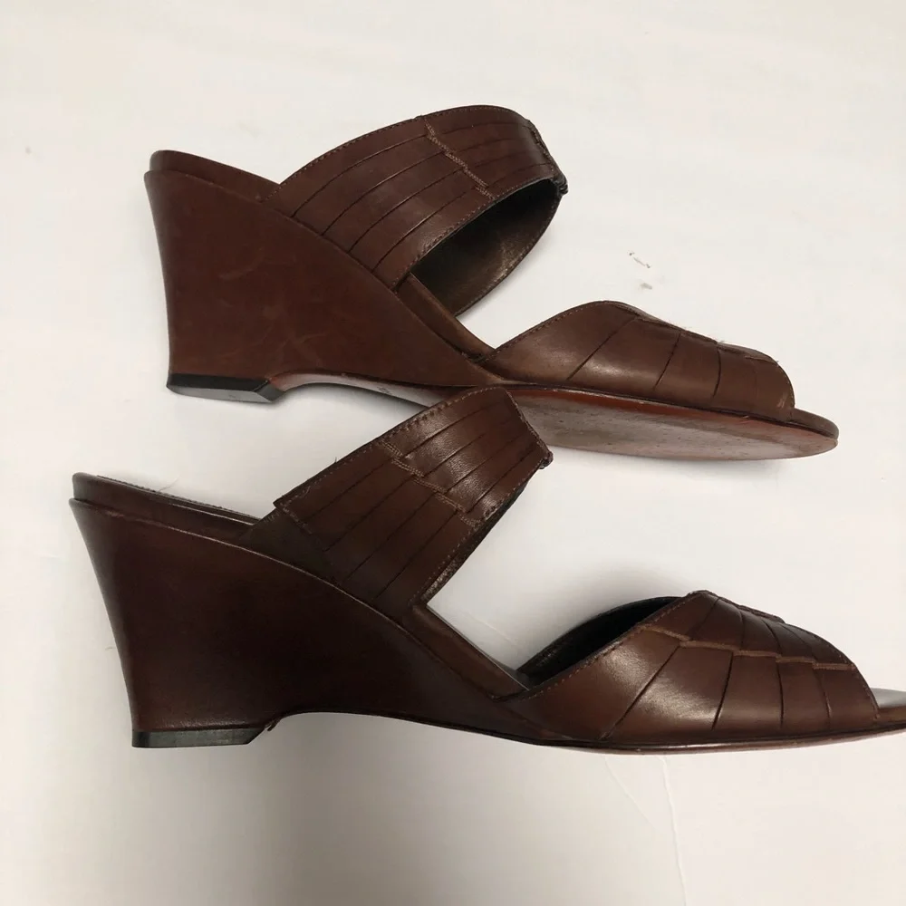 Cole Haan Nike Air Huarache Oxblood Brown Leather Wedge Sandals 10B